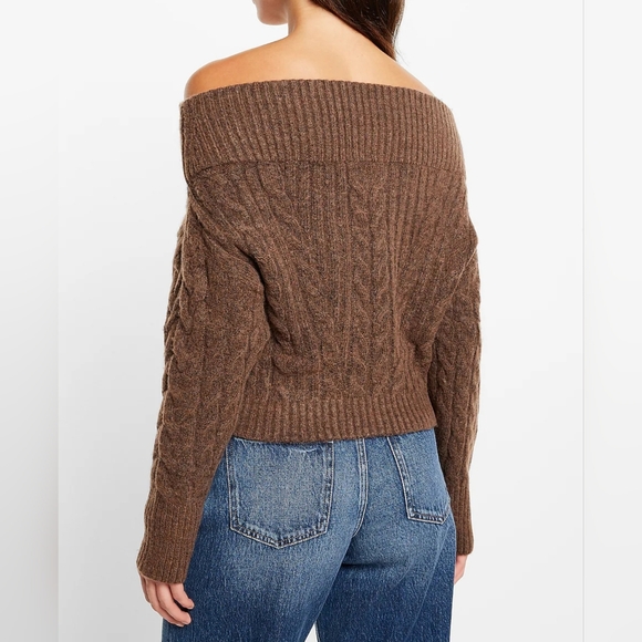 Express Off The Shoulder Cable Knit Sweater | Mocha | XL - Picture 2 of 8